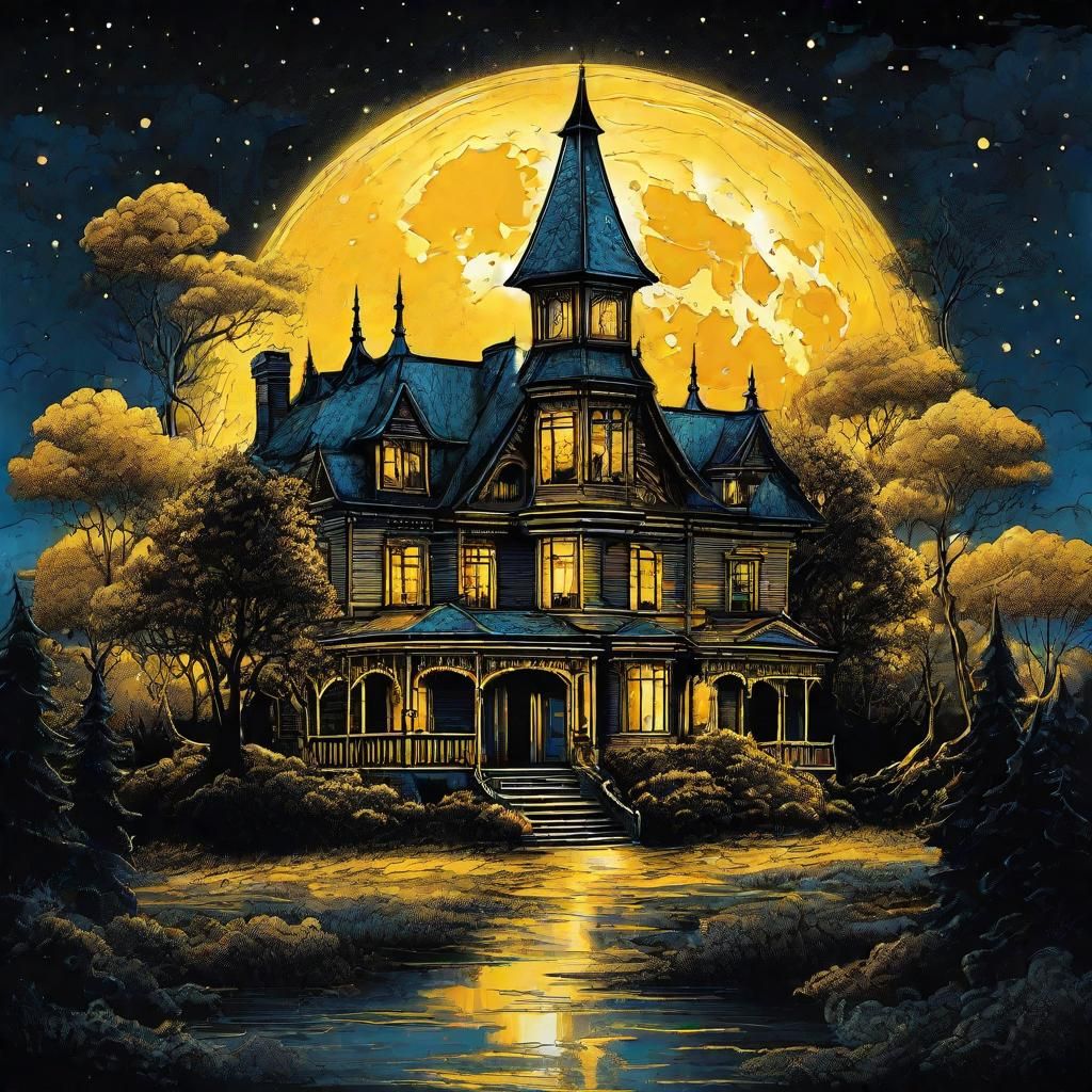 Golden Moon Double Exposure Gothic Fairytale Art
