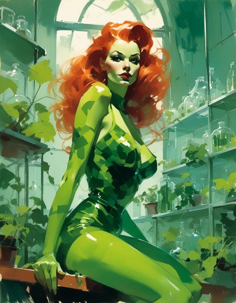 Poison Ivy Pin-Up Portrait in Comic Book Style