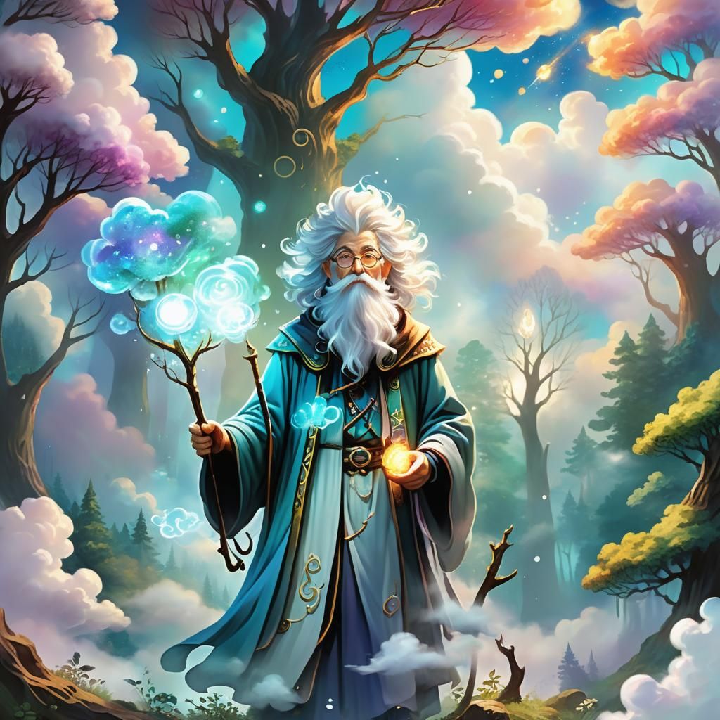 Professor Cloud in Mystical Forest: Fantasy Splash Art