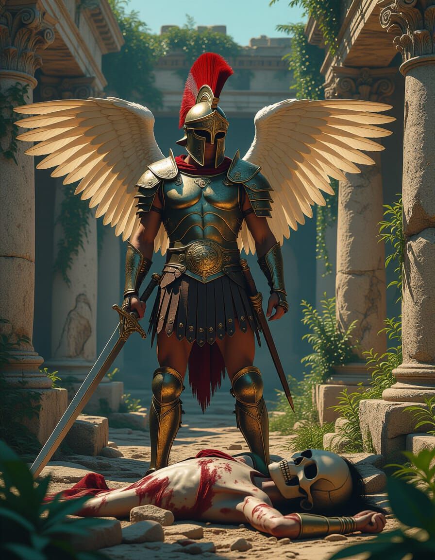Angel Gladiator's Victory Over Death in Detailed Matte Paint...