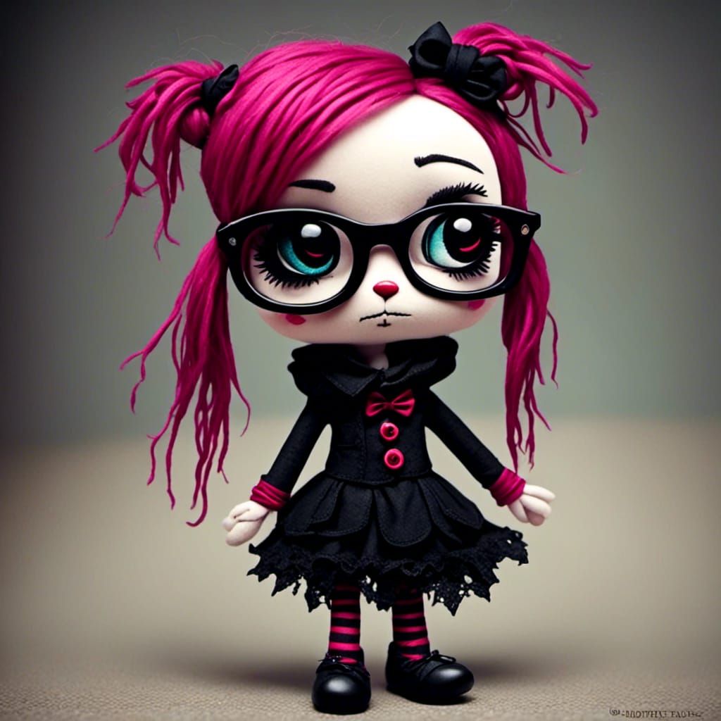 Chibi Goth Fiber Art Muppet