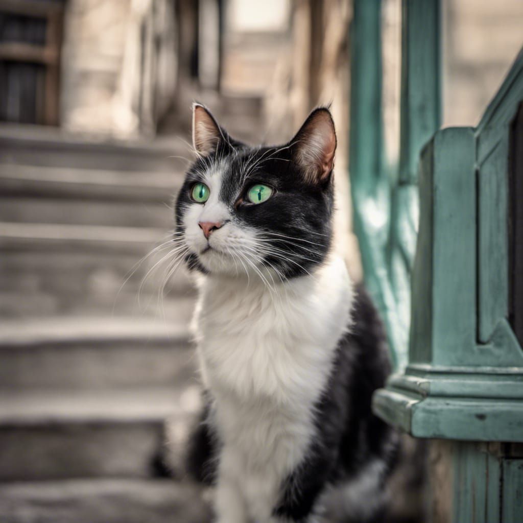 Elegant Black Cat with Emerald Eyes, Hyperrealistic Image
