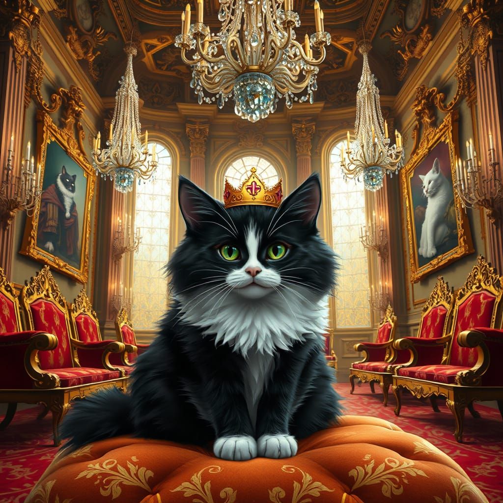 Royal Cat on Cushion in Baroque Palace