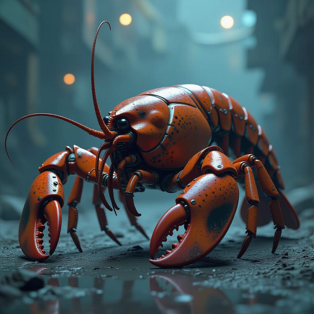Giant Mechanical Lobster in Sci-Fi Setting