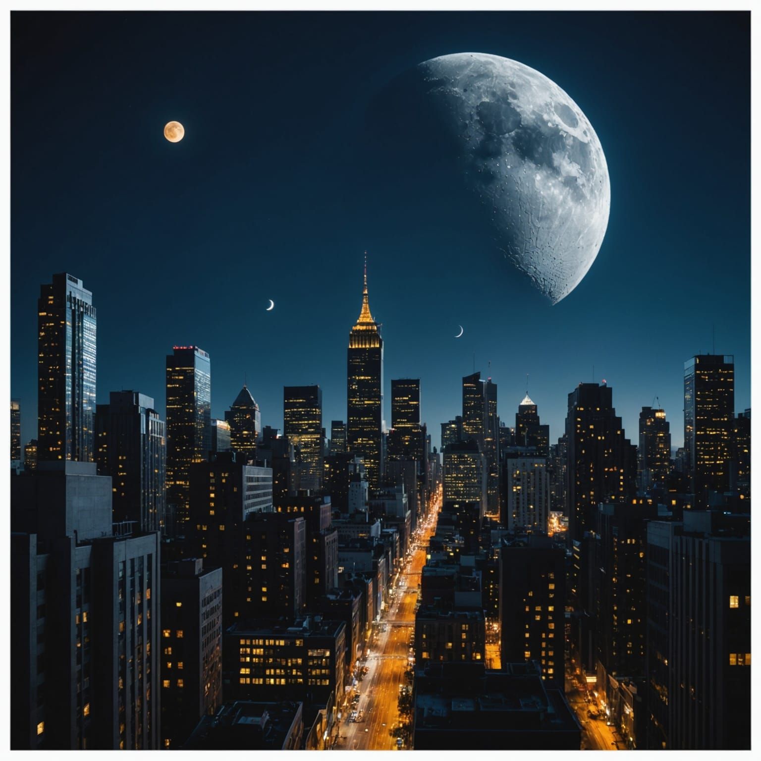 City Backlit by a Giant Moon