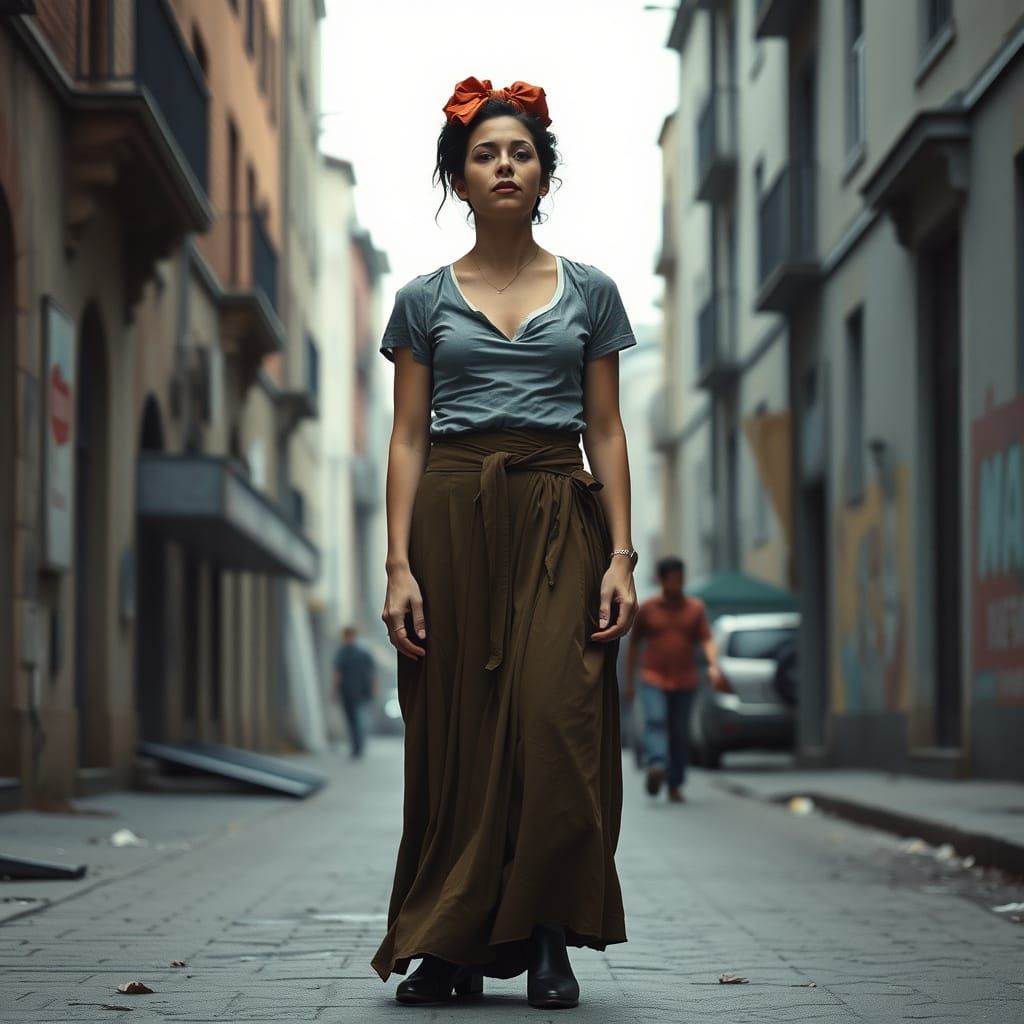 Compassionate Woman Helps Fallen Man in Cubist Style