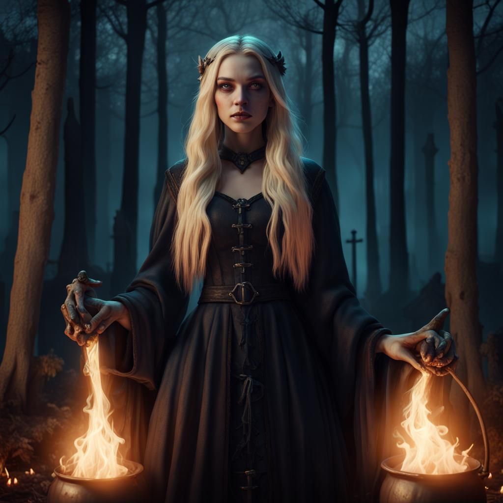 Halloween Witch in Graveyard: Fantasy Concept Art