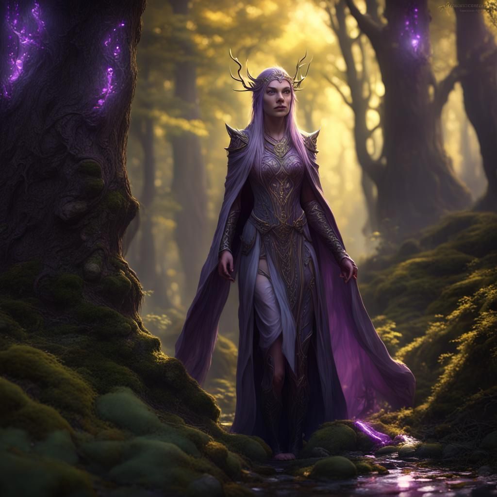 Elven Princess in Dark Fantasy Forest