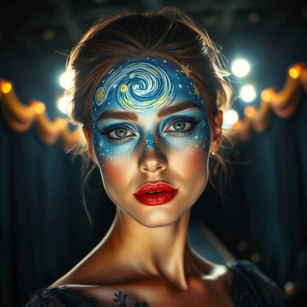 Ethereal Model Walks Runway Under Starry Night Sky Makeup
