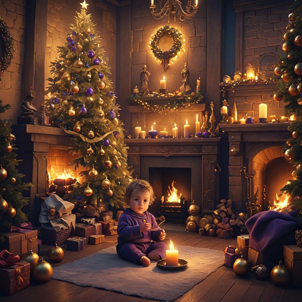 Whimsical Christmas Scene with Baby in Matte Painting