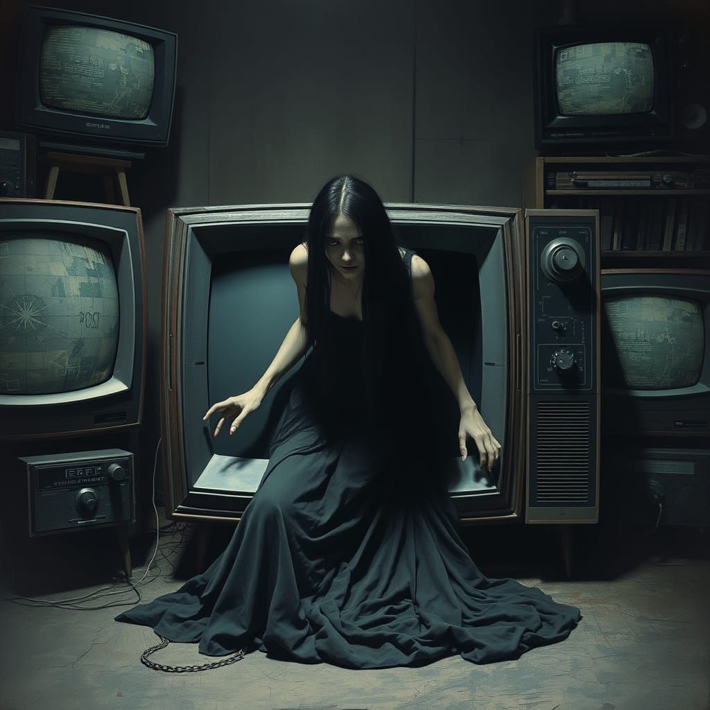 Biomechanical Horror: Woman Emerges from TV