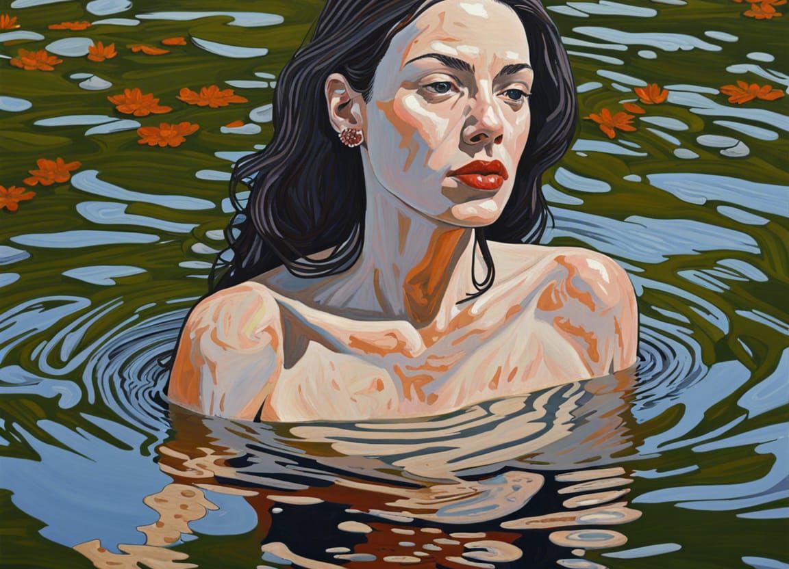 Hyperrealistic Woman in Water Oil Painting