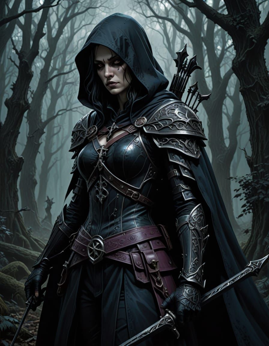 Gothic Dark Fantasy Warrior in Mystic Forest