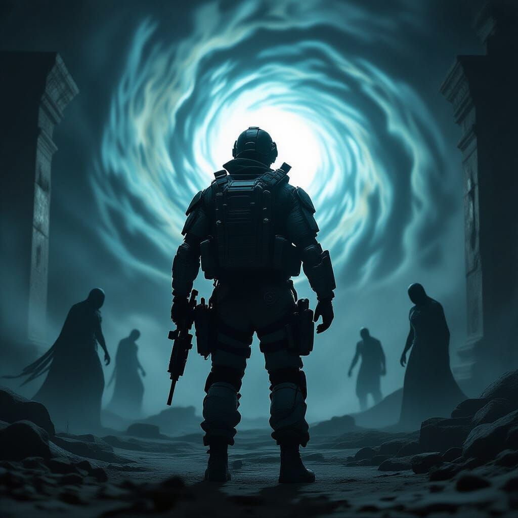 Cyborg Delta Force Operator Against Energy Vortex