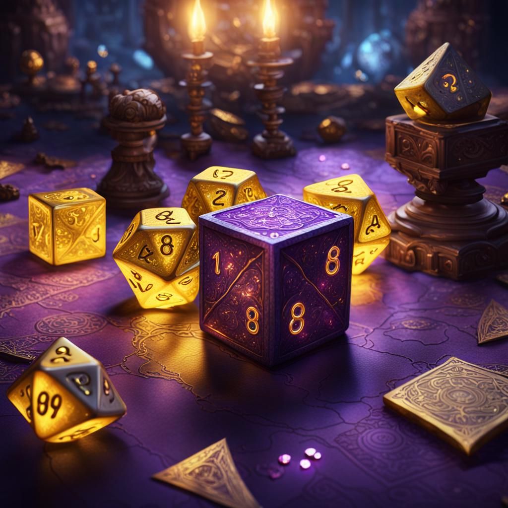 Sparkling RPG Dice in Dark Fantasy Style