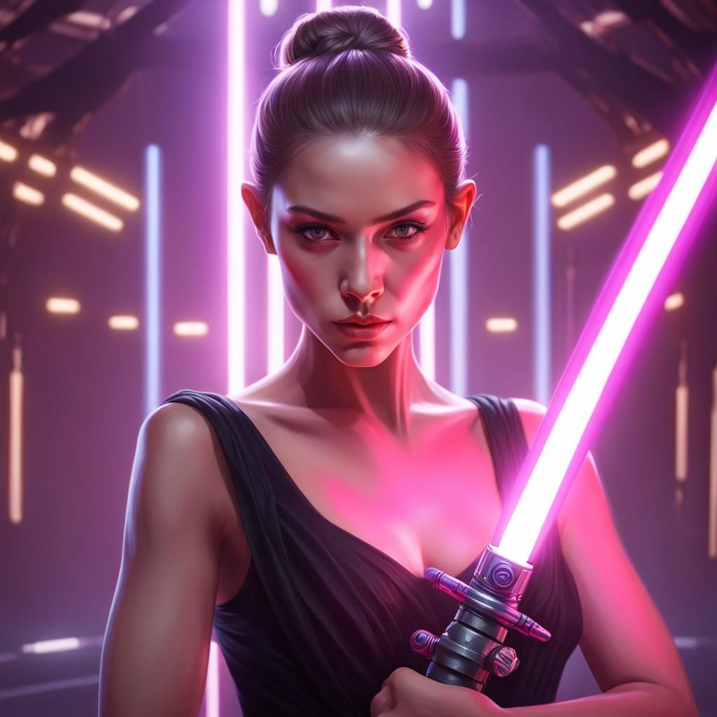 Ballerina Jedi with Violet Lightsaber, Art Nouveau Style