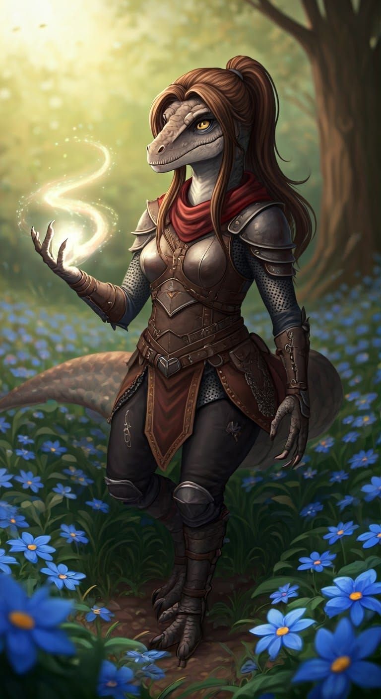 Mystical Velociraptor in Whimsical Fantasy Landscape