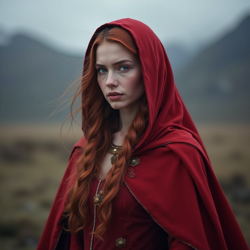 Icelandic Woman Portrait in Red Cloak