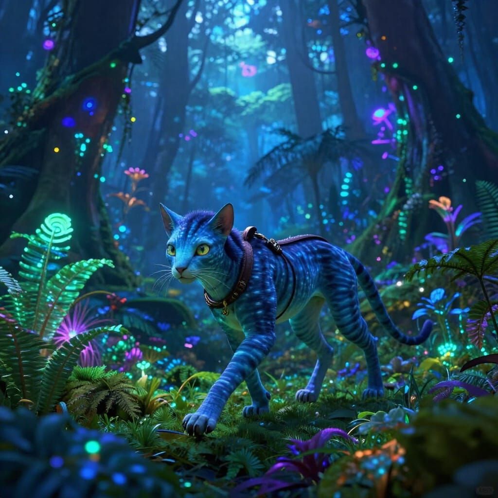 Na'vi Cat Jake Sully Explores Pandora's Bioluminescent Fores...