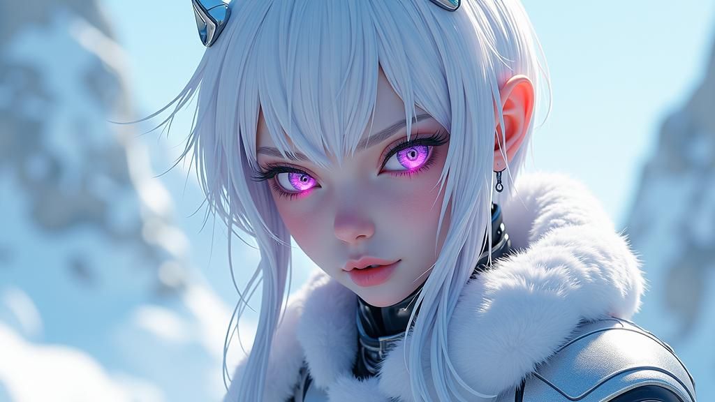 Icy Demoness: 3D Anime Art in Futuristic Style
