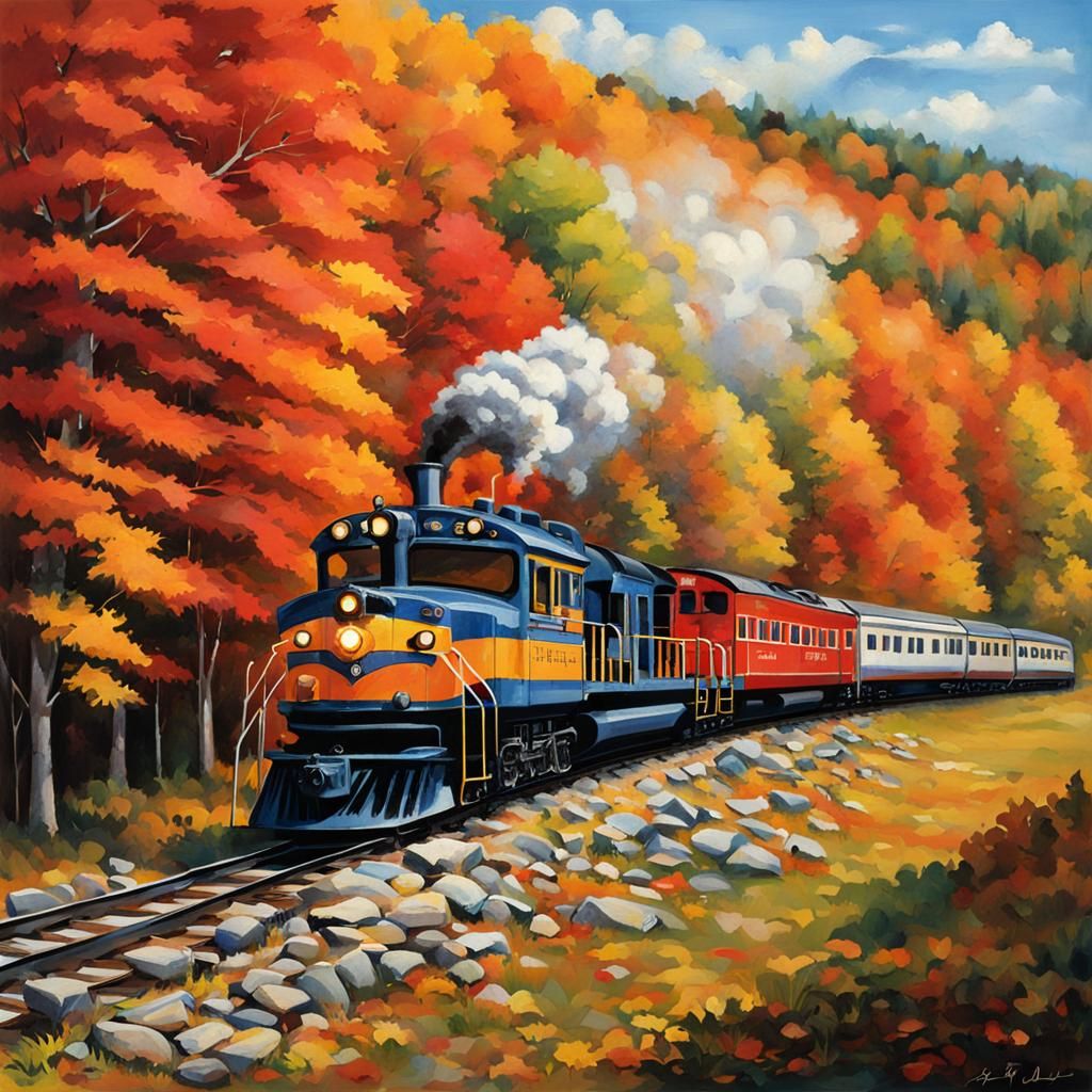 Autumn Train Through Colorful Forest