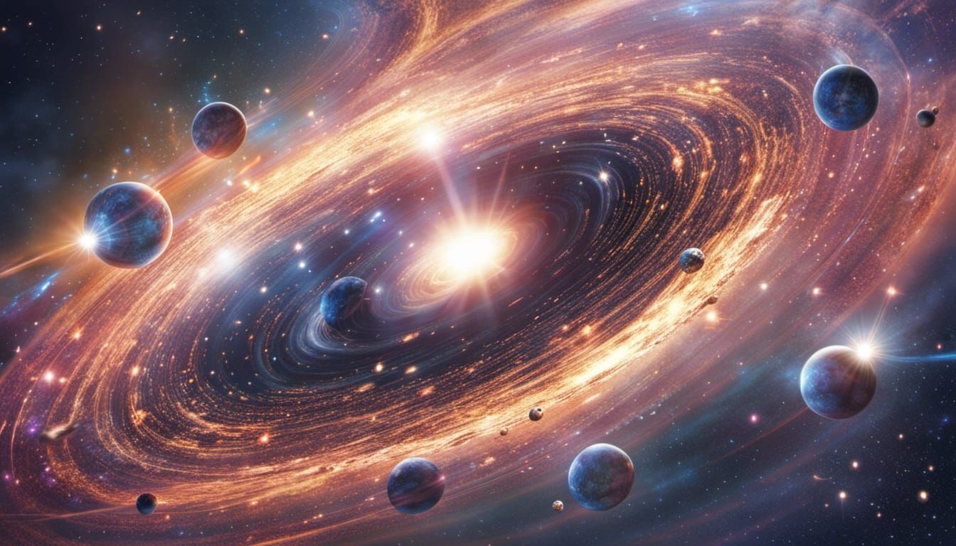 Spaceship Falls Through Glittering Wormhole in Space