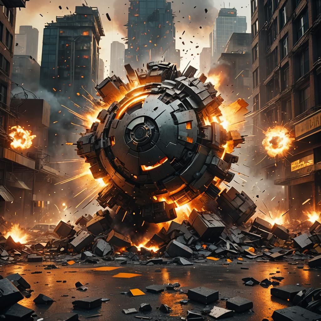 Cinematic Sci-Fi Explosion in Futuristic Cityscape