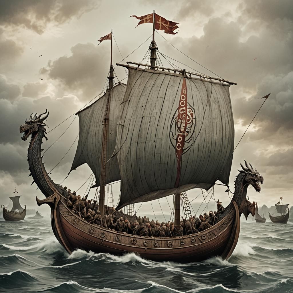 Viking Dragon Ship on the Open Sea