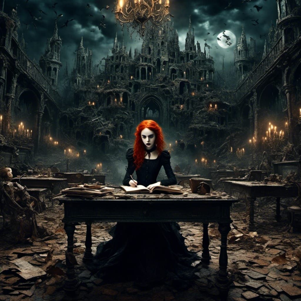 Macabre College Exam in Gothic Matte Painting Style