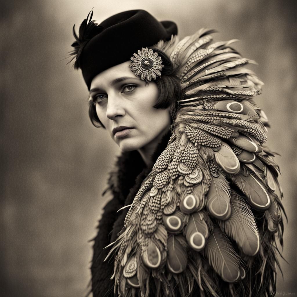 Woman Wears Grief as Feathered Coat