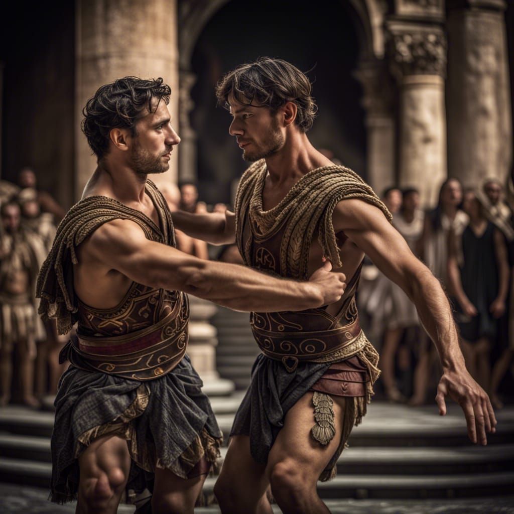 Roman Tango Dancers on Ancient Stage in HDR