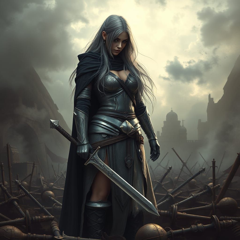 Noble Warrior Queen on Gloomy Battlefield
