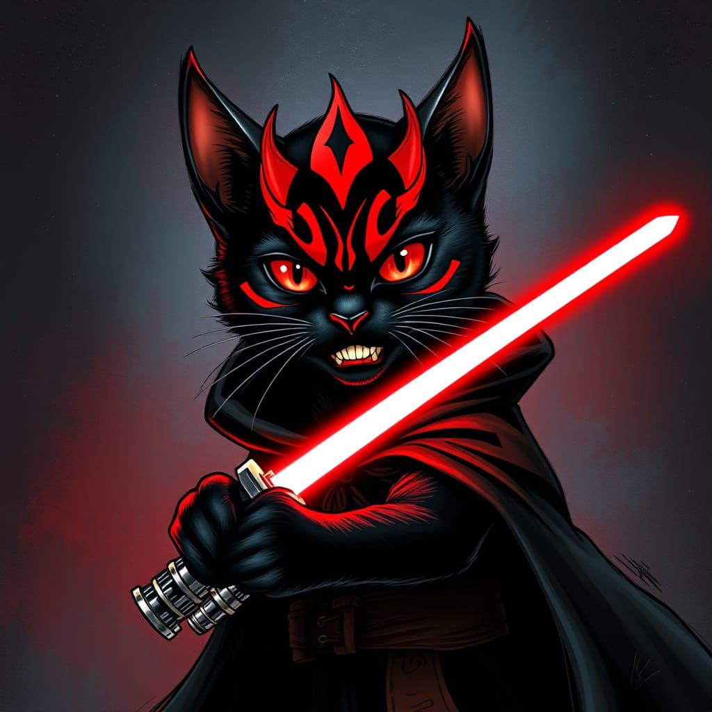 Cat Cosplay as Darth Maul in Fantasy Illustration