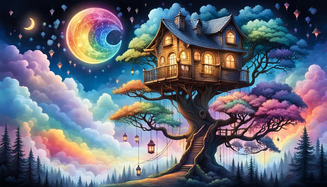 Crystal Treehouse in Rainbow Clouds: Splash Art
