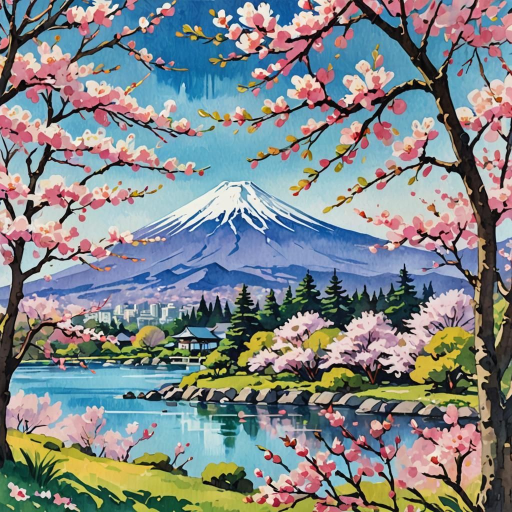 Cherry Blossoms in Fauvist Expressionist Impressionism Style