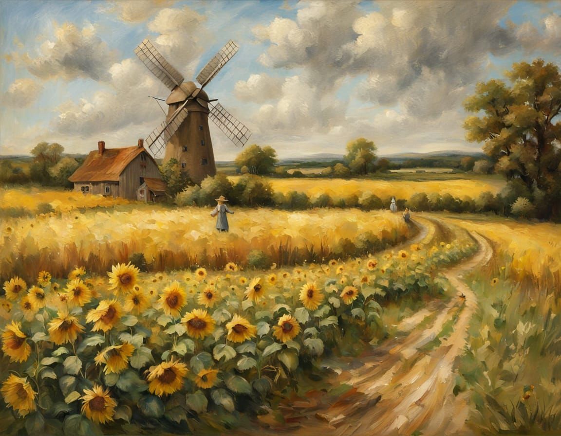Pastoral Sunflower Field in Constable Style
