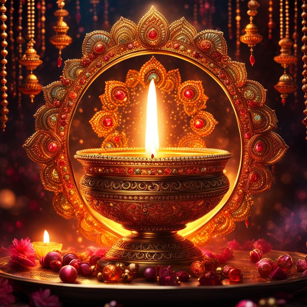 Diwali Diya Lights with Gold Accents