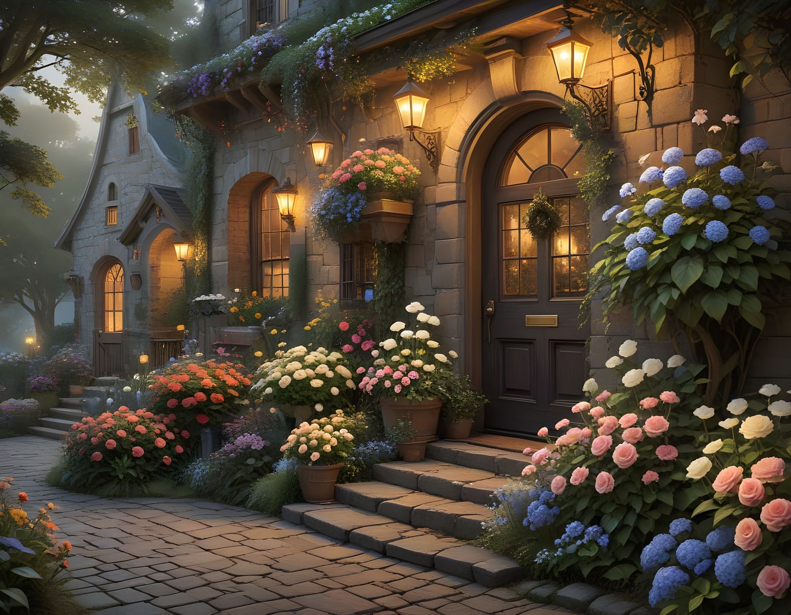 Whimsical Door in a Serene Garden Scene