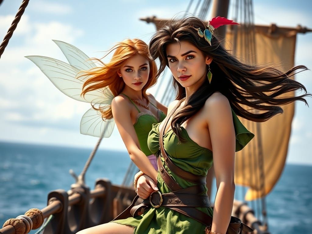 Stunning Pirate Princess and Her Winged Fairy Companion