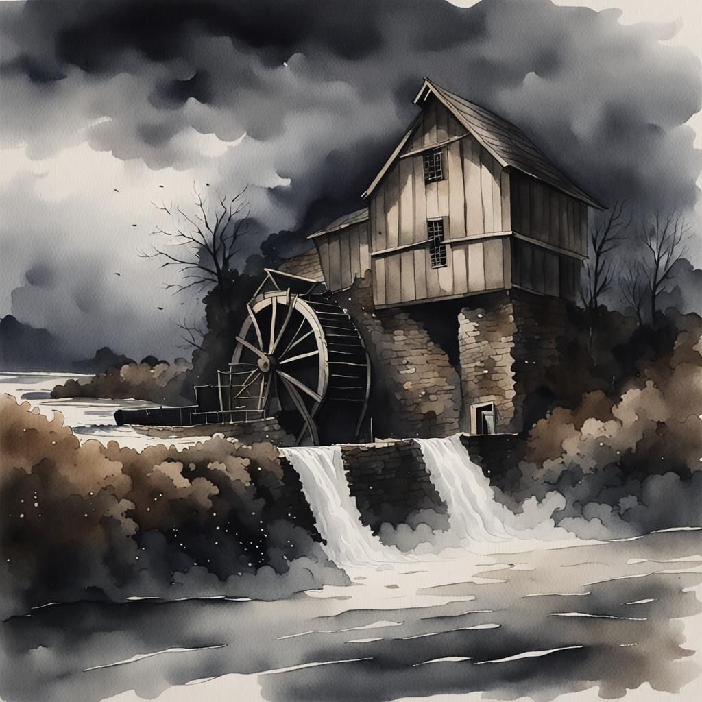 Watermill on a stormy day