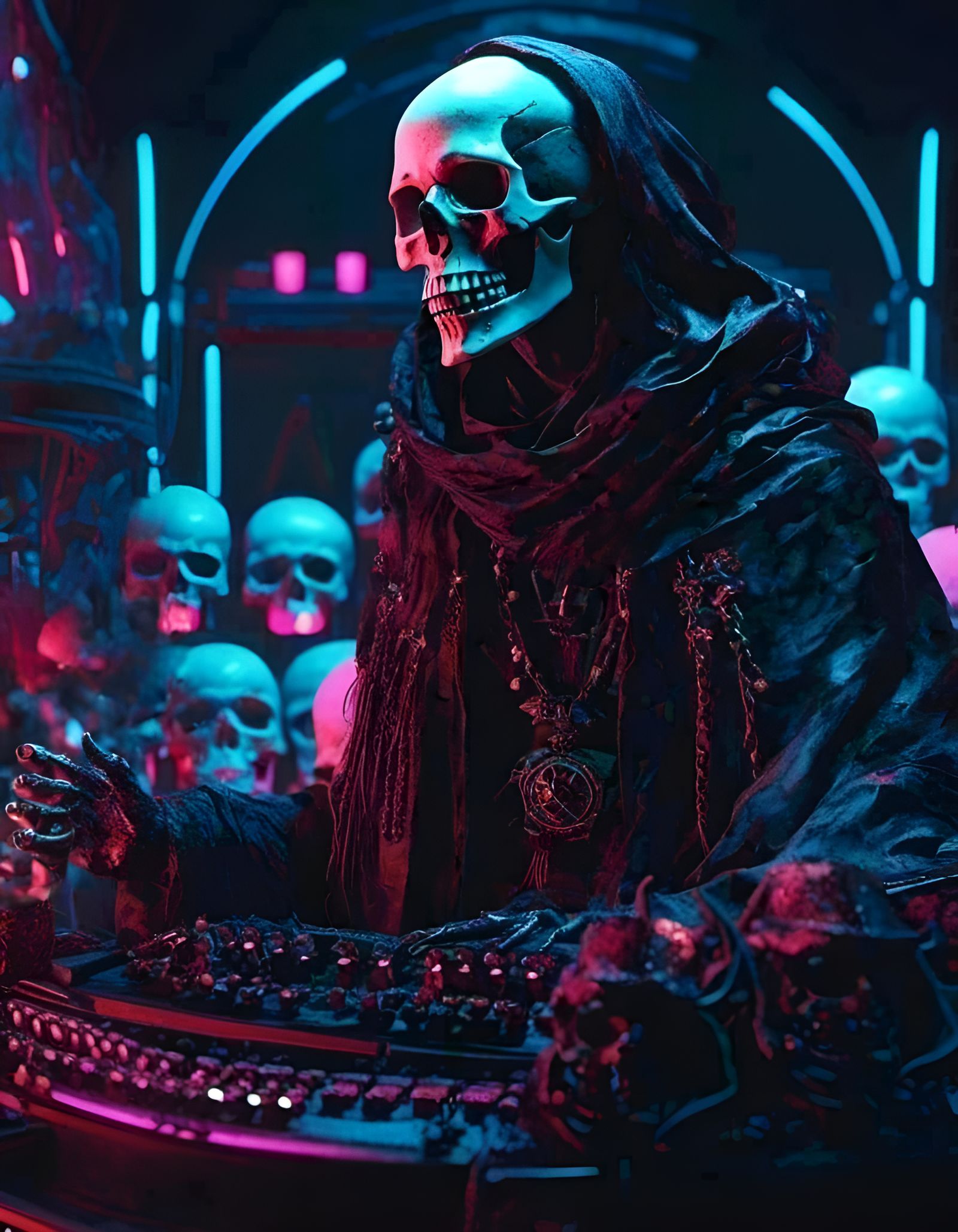 Necromancer with Skeletal Hands in Deep Space