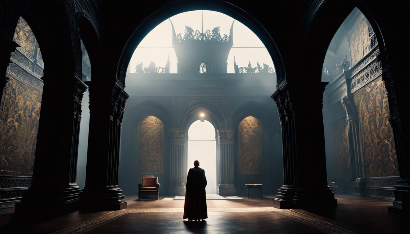 Medieval Diplomat in Opulent Throne Room