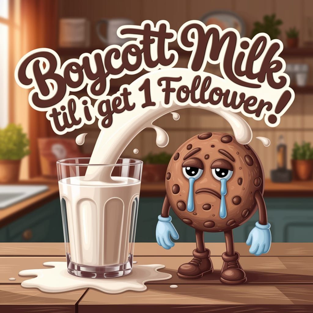 Playful Milk Typography with Sad Cookie Character