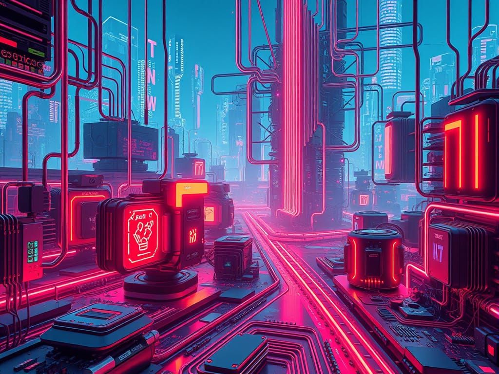 Futuristic Electronic Dreamscape in Cyberpunk Style