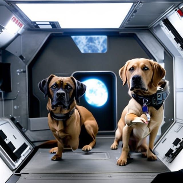 Dogs Explore a Futuristic Space Station