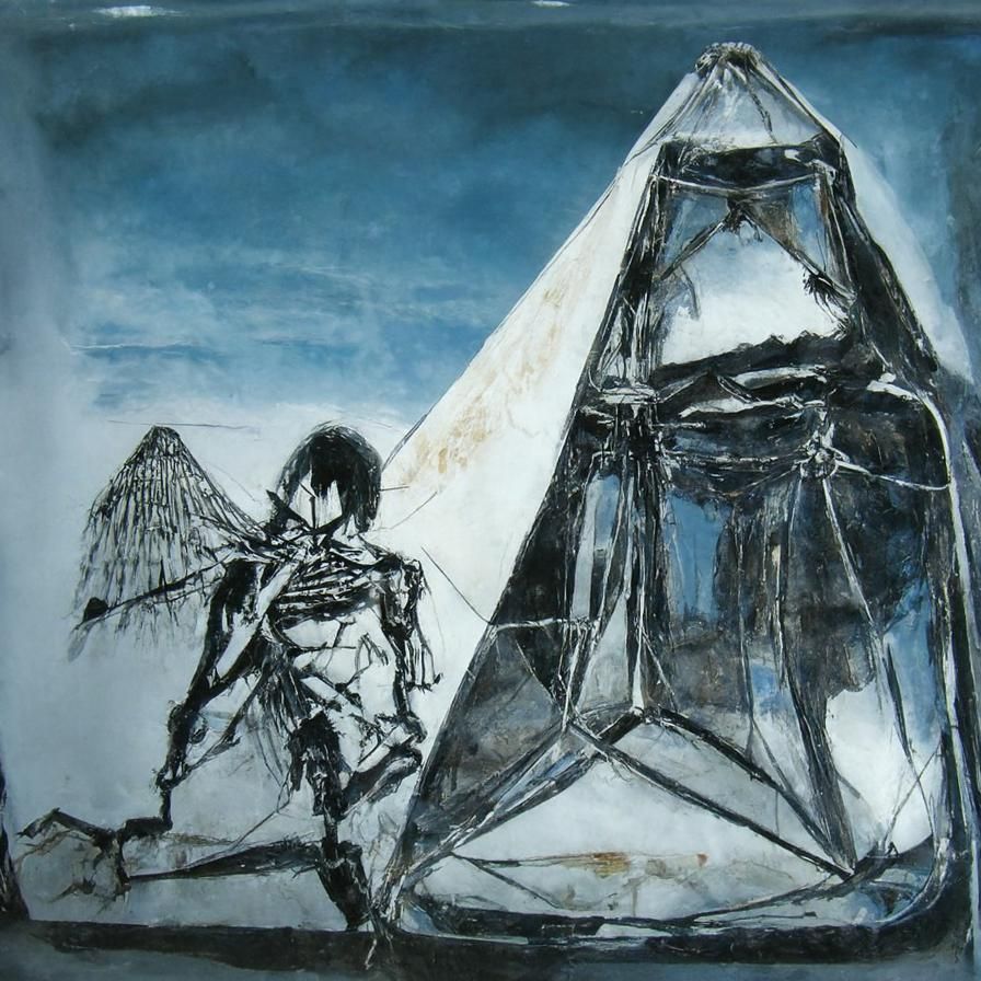 Sci-Fi Desert Pyramid with Kintsugi Ink Drawing