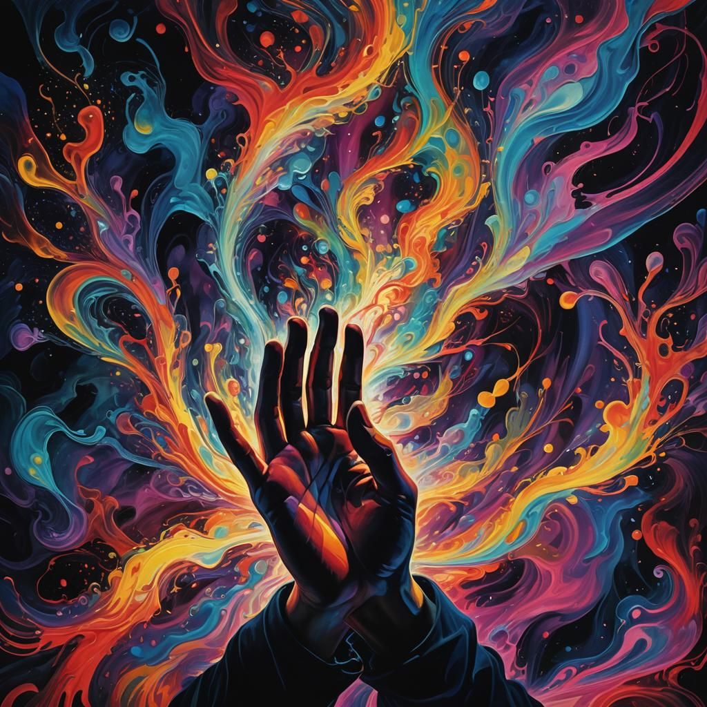 Surreal Glowing Substance Interaction in Expressionist Style