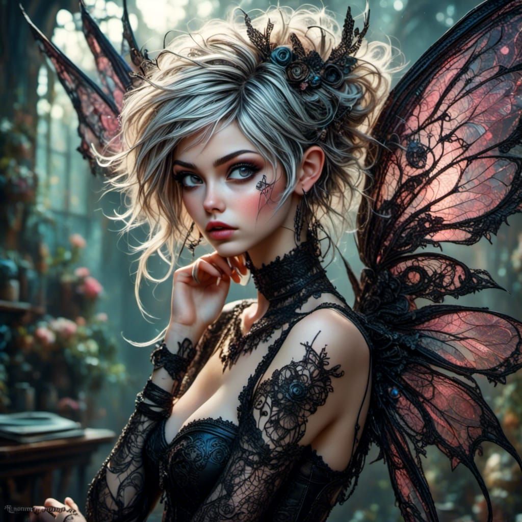 Cyberpunk Fairy with Mechanical Wings in Future World