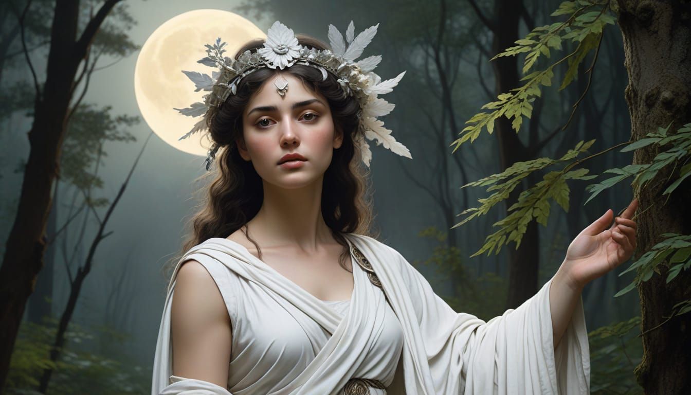 Ethereal Goddess of the Moon in Mystical Forest