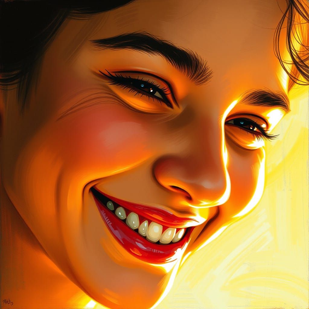Warm Smile Radiates Joy in Impressionist Style